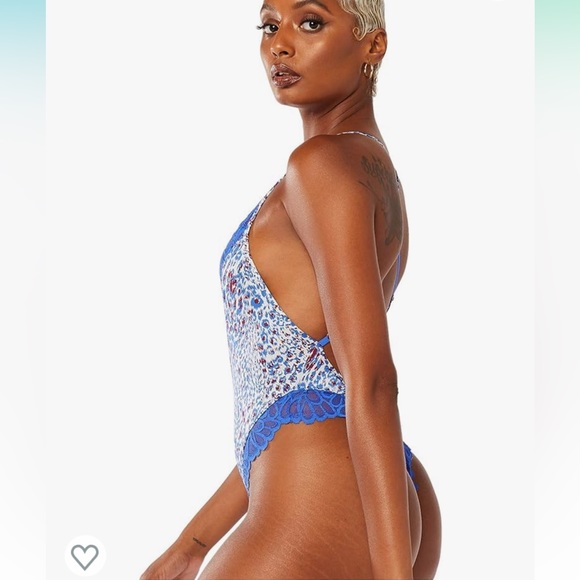 Savage x Fenty Savage Not Sorry Lace Leopard Blue Cyber Cafe Print Teddy - Picture 9 of 17